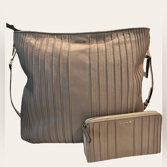 Coach Madison Pintuck Hobo Bag and Wallet set Grey/Birch - Picture 1 of 12